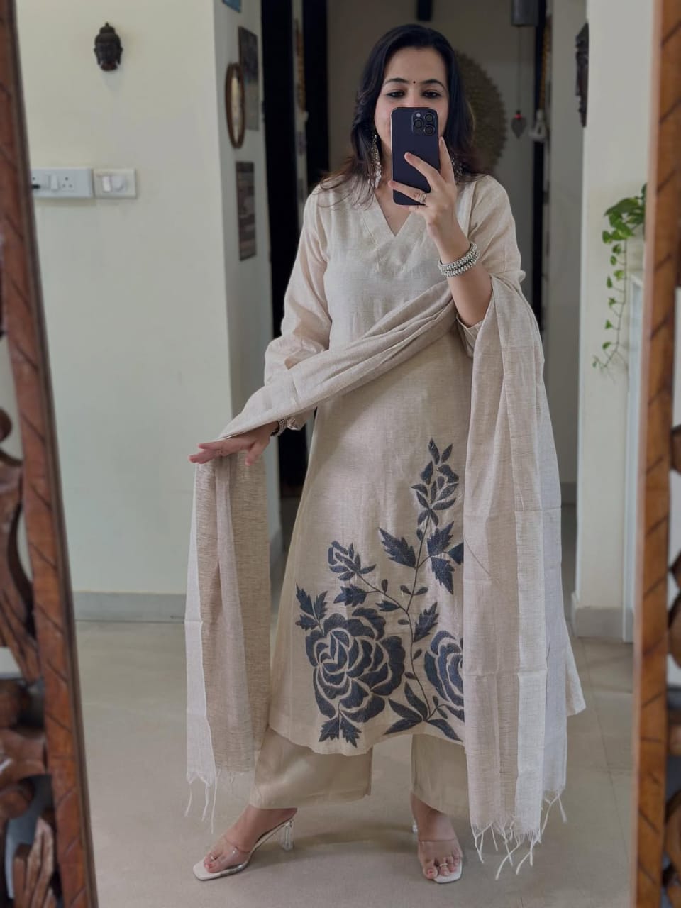 IVORY KHADI COTTON EMBROIDERED KURTA SET
