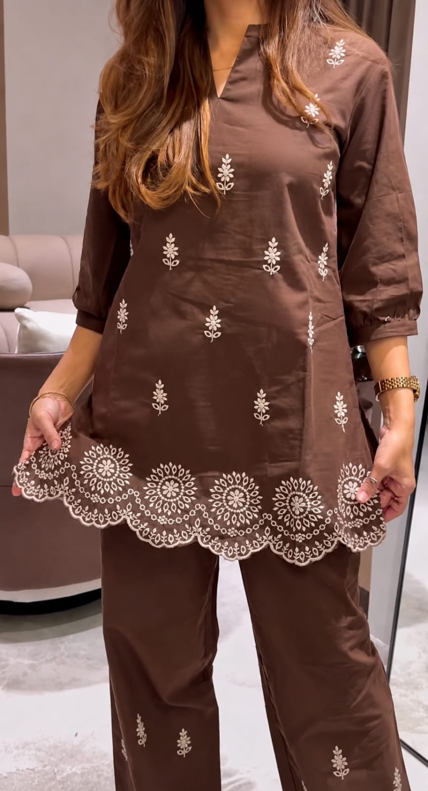 COTTON EMBROIDERED CO-ORD SET WITH CUT WORK