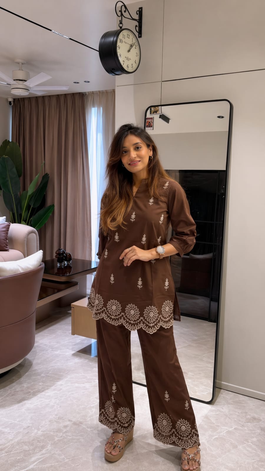 COTTON EMBROIDERED CO-ORD SET WITH CUT WORK