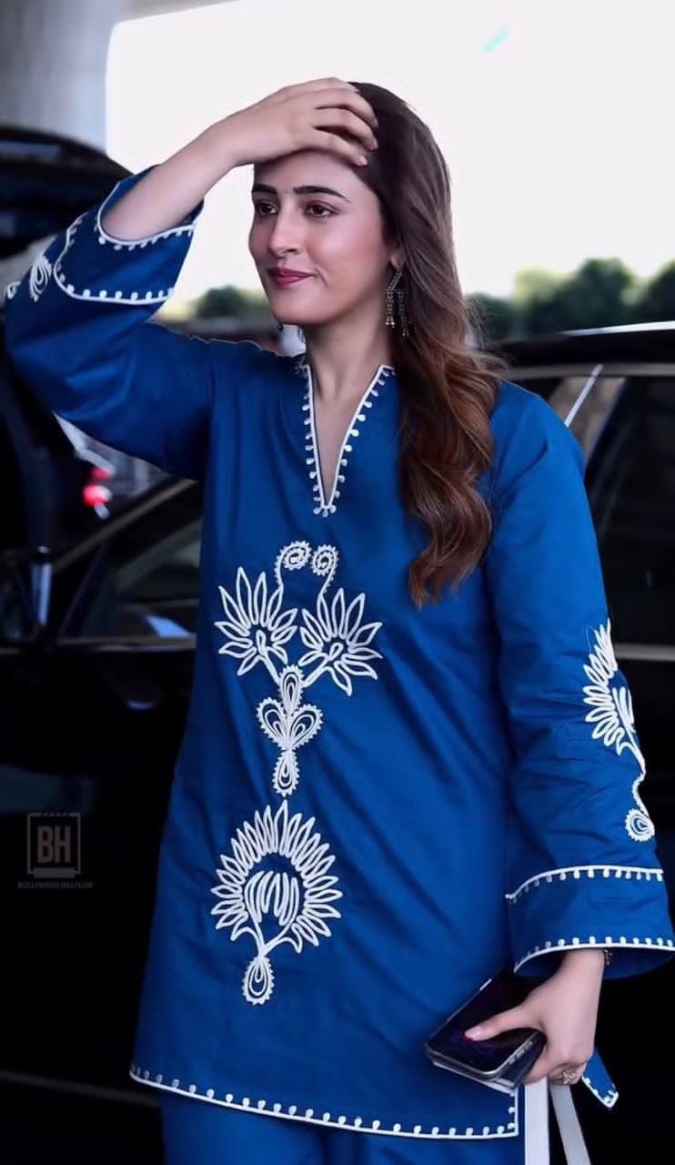 BLUE EMBROIDERED COTTON CO-ORD SET