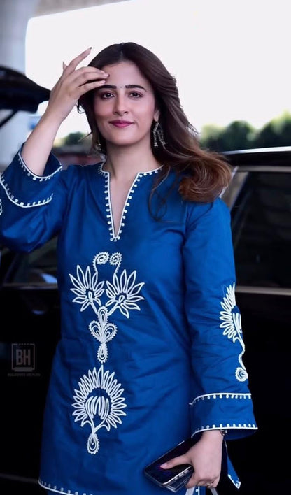 BLUE EMBROIDERED COTTON CO-ORD SET