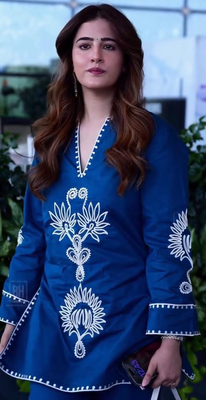 BLUE EMBROIDERED COTTON CO-ORD SET