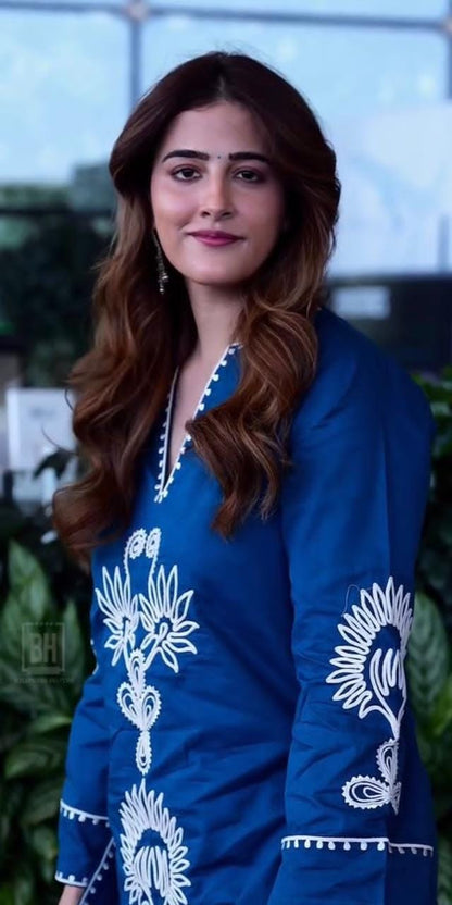 BLUE EMBROIDERED COTTON CO-ORD SET