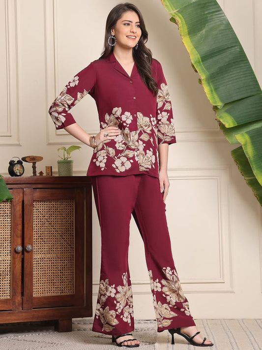 COTTON FLORAL PRINTED SHIRT WITH TROUSER CO-ORD SET
