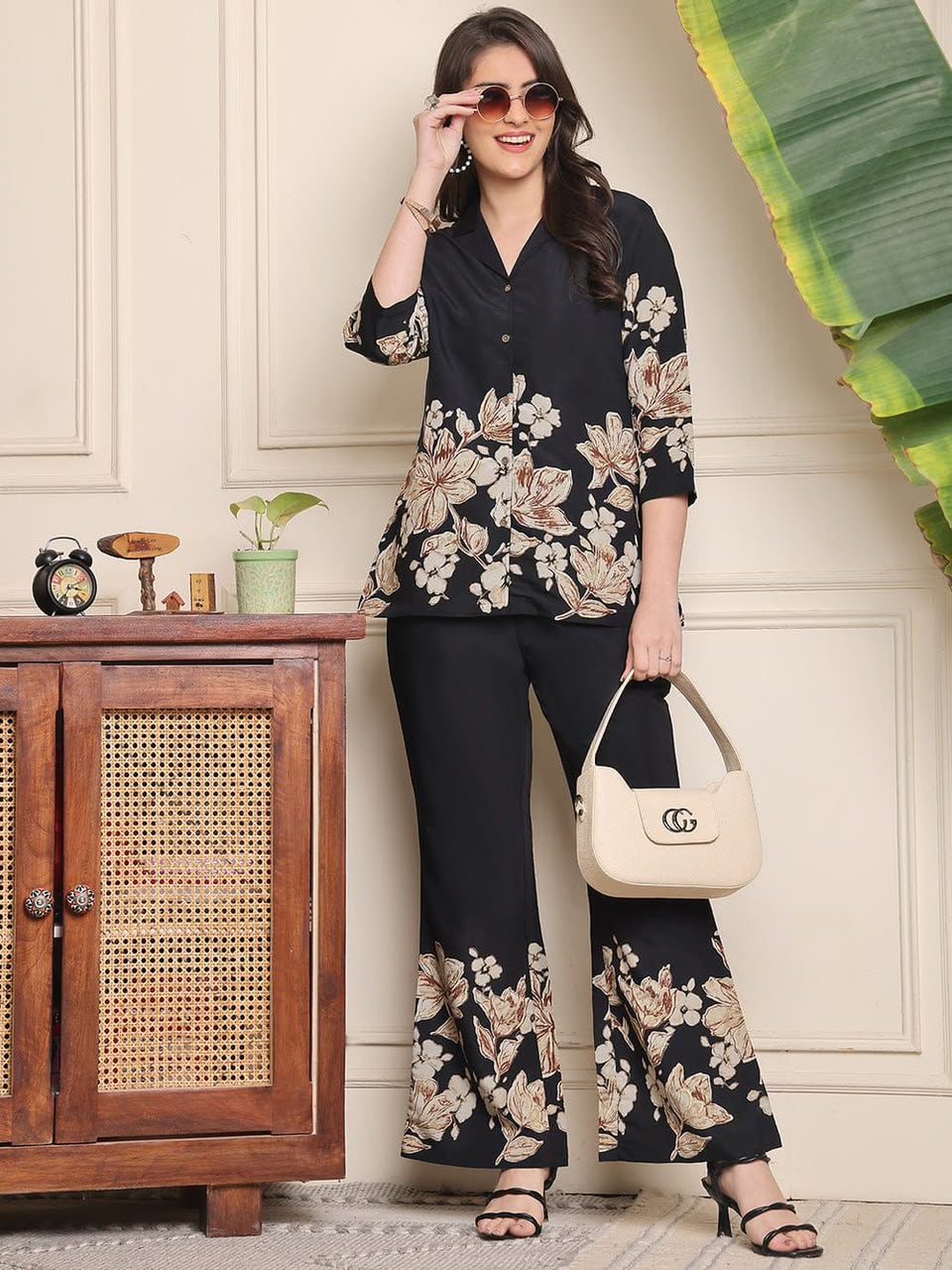 COTTON FLORAL PRINTED SHIRT WITH TROUSER CO-ORD SET