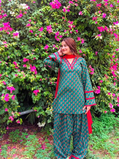 GREEN FLORAL - PRINTED PATIALA SALWAR SUIT SET