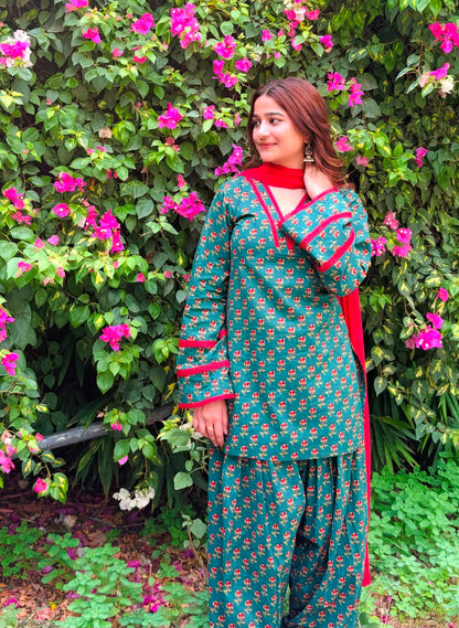 GREEN FLORAL - PRINTED PATIALA SALWAR SUIT SET