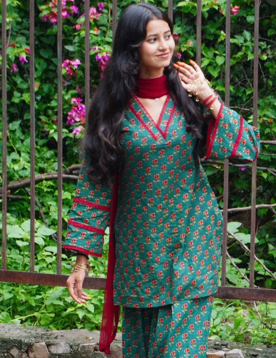 GREEN FLORAL - PRINTED PATIALA SALWAR SUIT SET