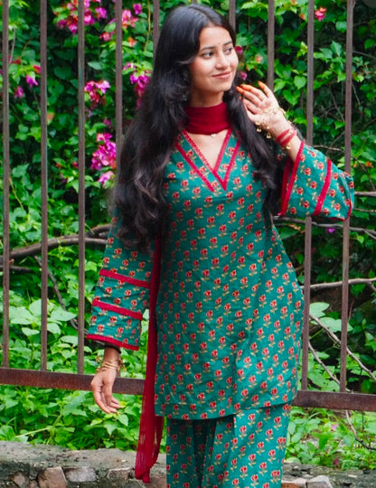 GREEN FLORAL - PRINTED PATIALA SALWAR SUIT SET
