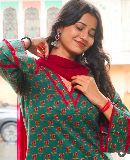 GREEN FLORAL - PRINTED PATIALA SALWAR SUIT SET