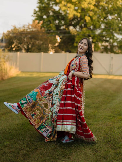 MAROON & LIGHT MINT GREEN REAL MIRROR WORK NAVRATRI LEHENGA