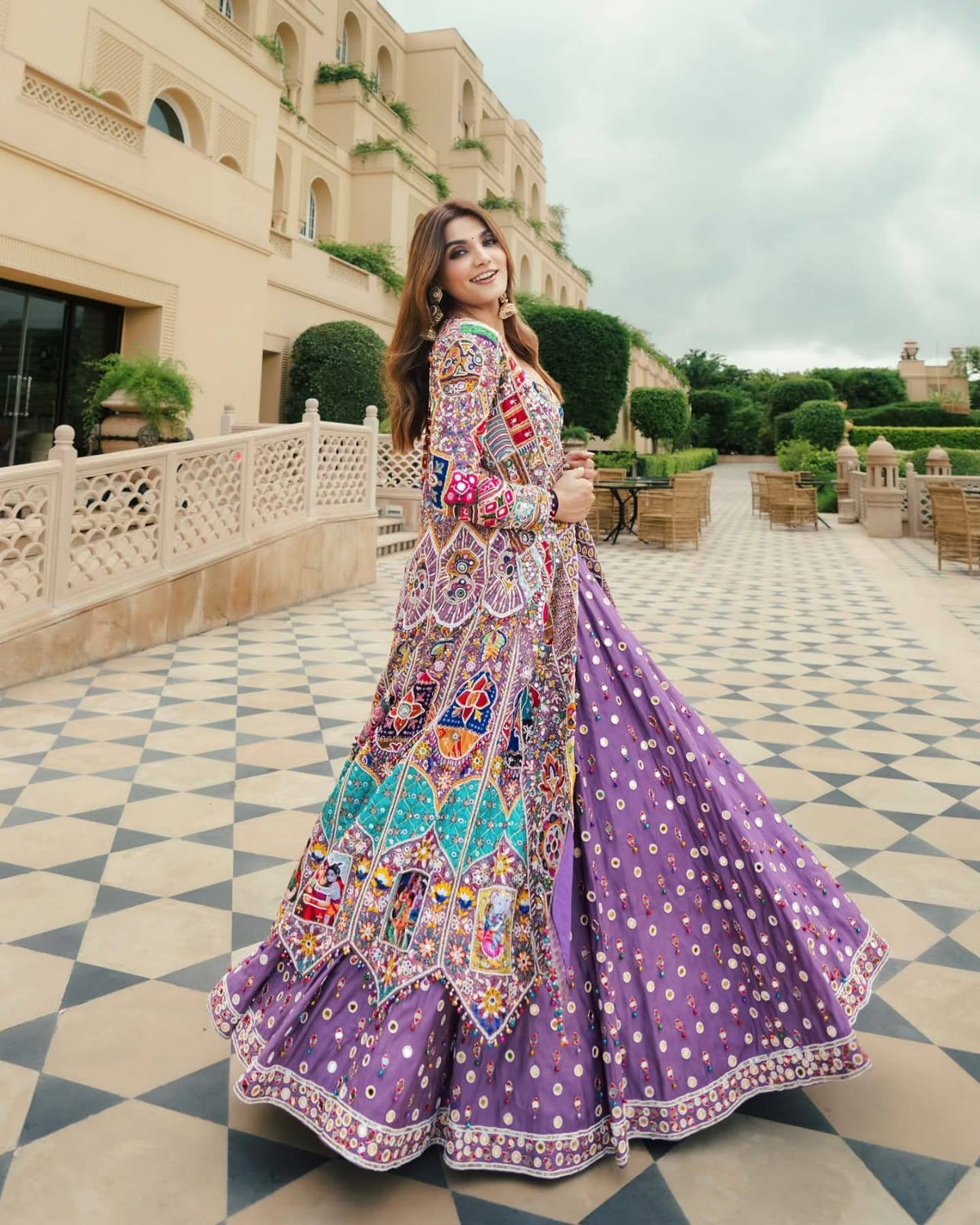 LAVENDER NAVRATRI LEHENGA WITH REAL MIRROR WORK