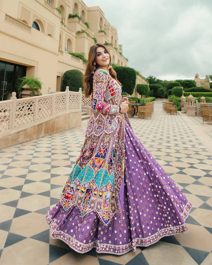 LAVENDER NAVRATRI LEHENGA WITH REAL MIRROR WORK