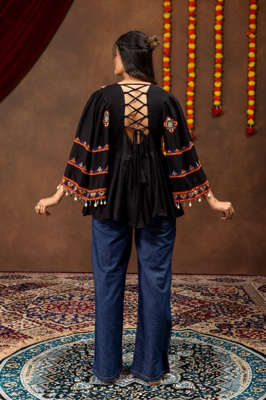 BLACK - NAVRATRI RAYON KEDIYA TOP WITH JEANS