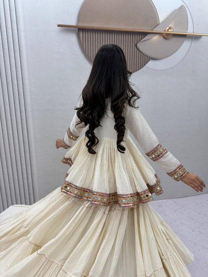 OFF-WHITE PURE COTTON KEDIYA STYLE NAVRATRI LEHENGA