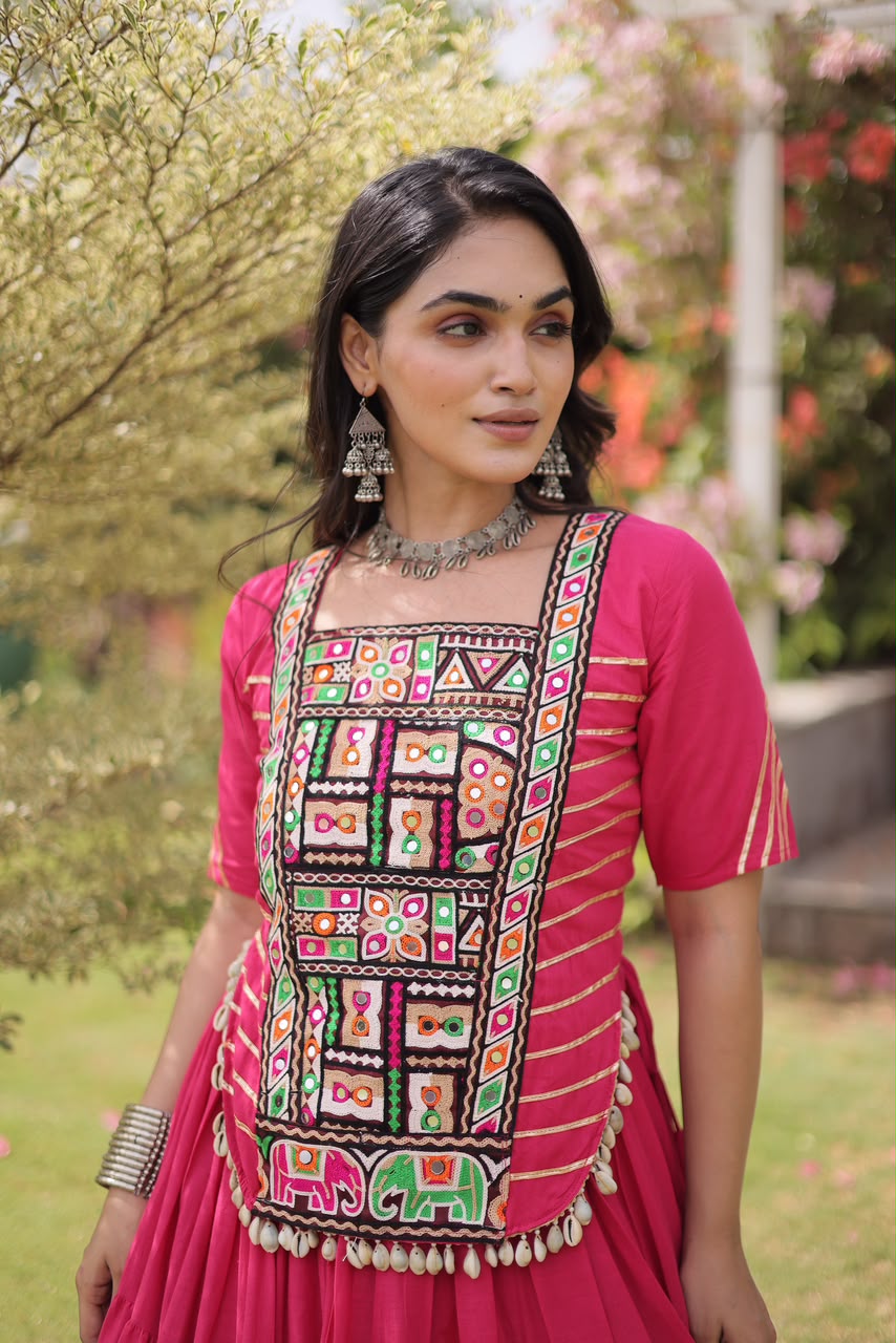KORA COTTON LEHENGA CHOLI WITH EMBROIDERD BODICE