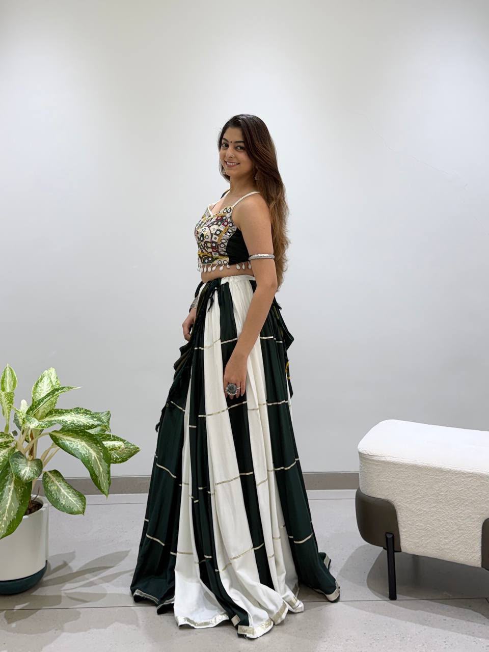 RAYON REAL MIRROR EMBROIDERY KALI PLEATED NAVRATRI LEHENGA