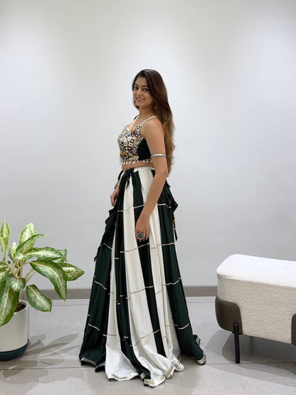 RAYON REAL MIRROR EMBROIDERY KALI PLEATED NAVRATRI LEHENGA