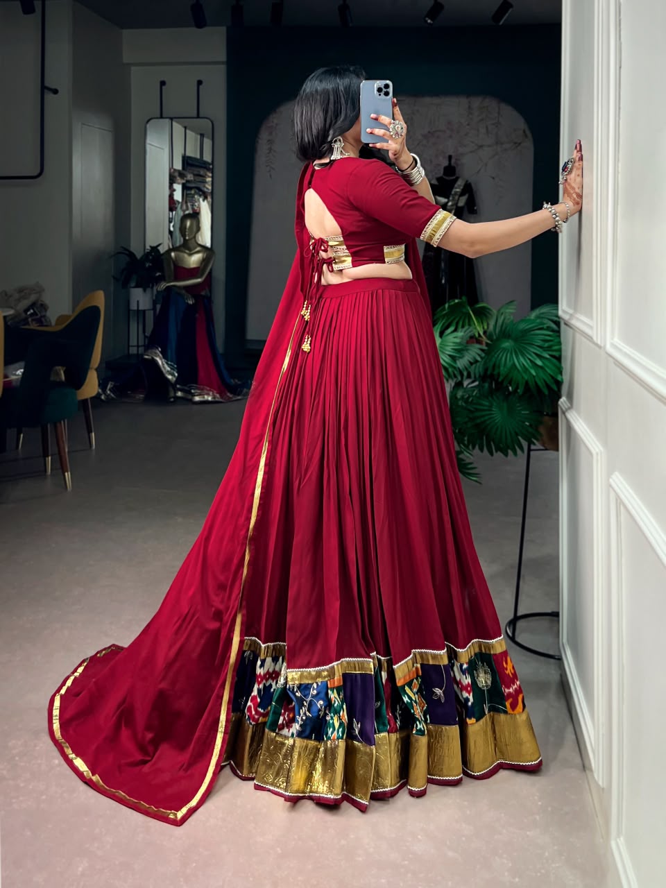 MAROON RAYON NAVRATRI LEHENGA WITH GOTA PATTI LACE