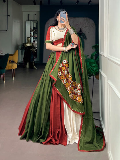 NAVRATRI PURE COTTON GAMTHI WORK LEHENGA SET