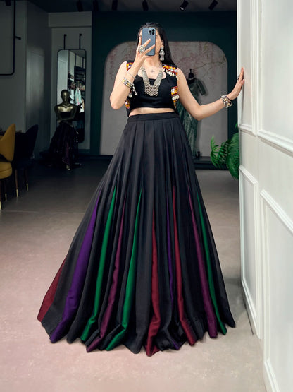 BLACK MULTI PANEL LEHENGA CHOLI WITH EMBROIDERED JACKET