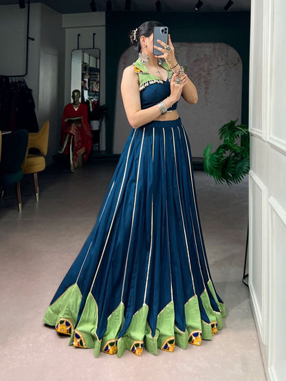 TEAL BLUE - NAVRATRI LEHENGA WITH GAMTHI WORK