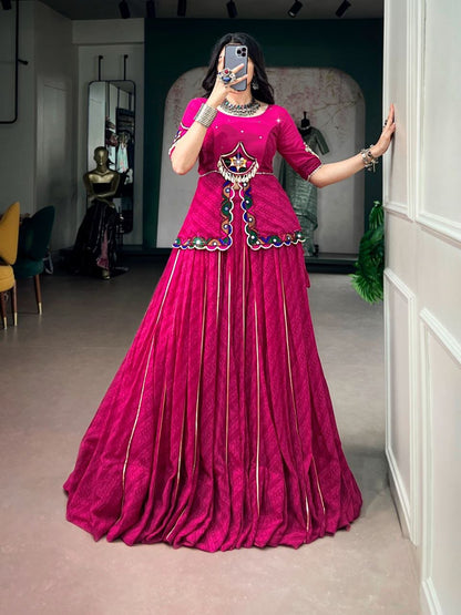 PINK GEORGETTE PRINTED WITH GOTA PATTI LACE LEHENGA CHOLI