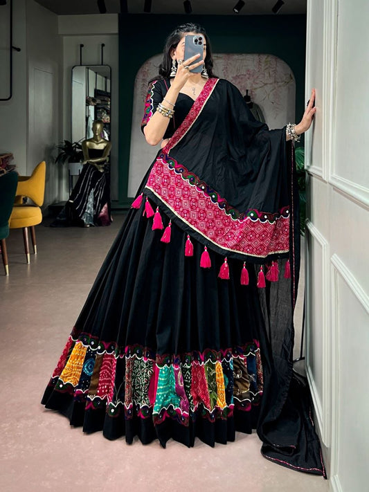 BLACK KHADI COTTON NAVRATRI LEHENGA CHOLI