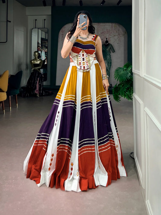 MULTI PURE COTTON PLAIN WITH GAMTHI WORK NAVRATRI LEHENGA