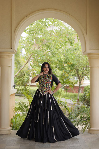 RAYON LEHENGA CHOLI WITH MULTI MIRROR LACE WORK