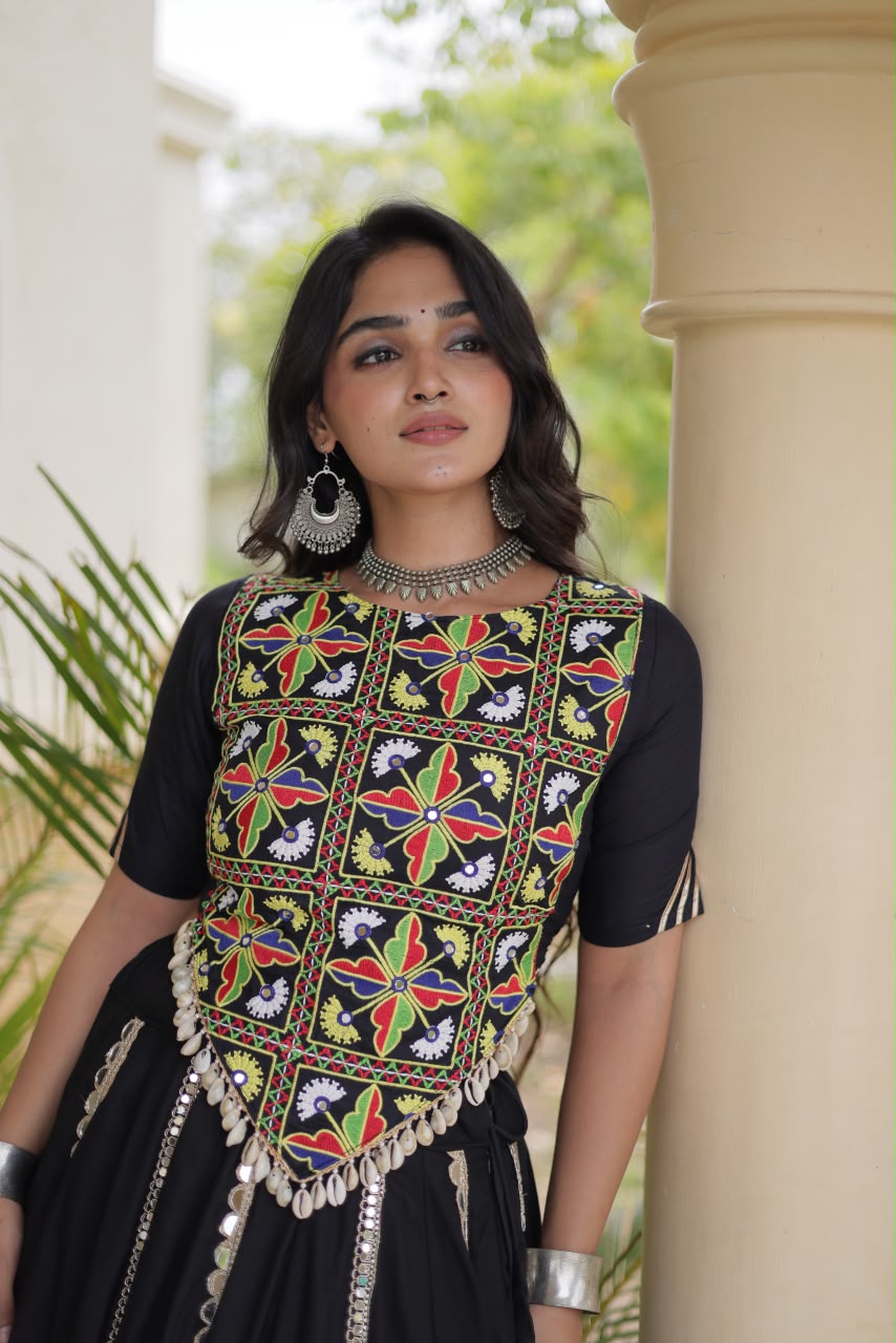 RAYON LEHENGA CHOLI WITH MULTI MIRROR LACE WORK