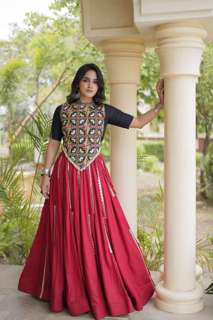 RAYON LEHENGA CHOLI WITH MULTI MIRROR LACE WORK
