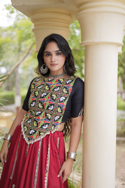 RAYON LEHENGA CHOLI WITH MULTI MIRROR LACE WORK