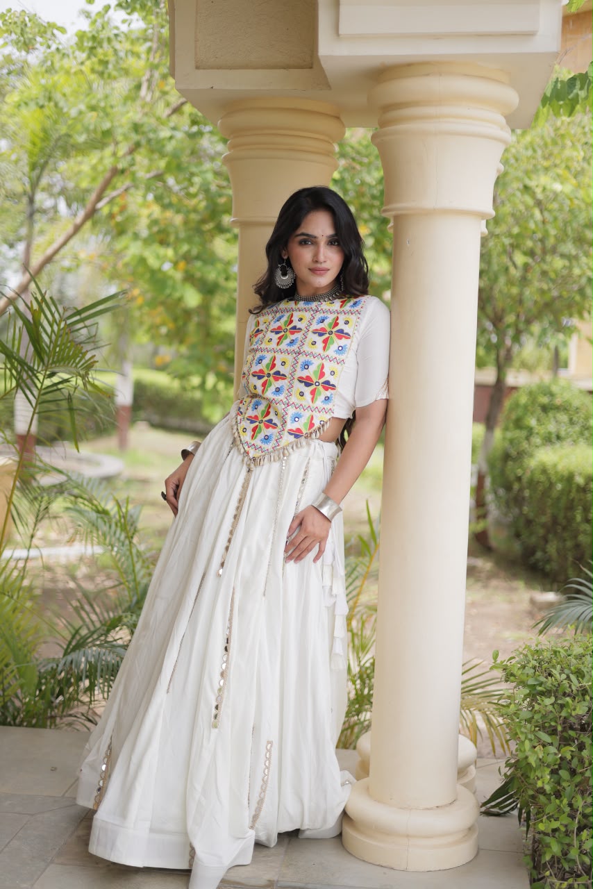 RAYON LEHENGA CHOLI WITH MULTI MIRROR LACE WORK