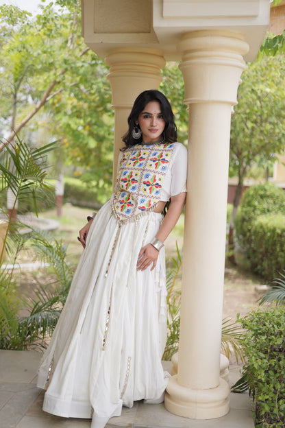 RAYON LEHENGA CHOLI WITH MULTI MIRROR LACE WORK
