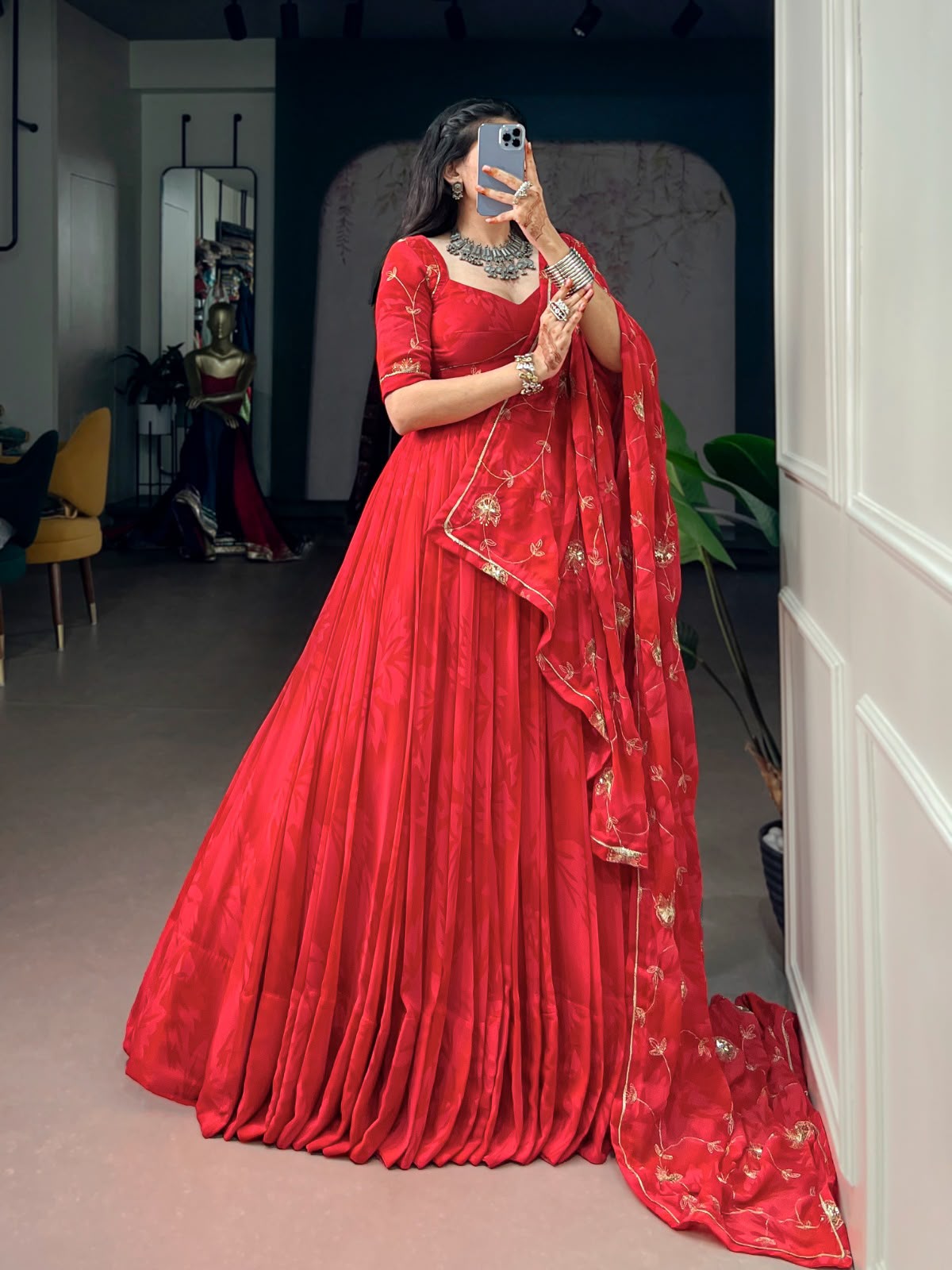 BLUE & RED NAVRATRI CHANIYA CHOLI SET