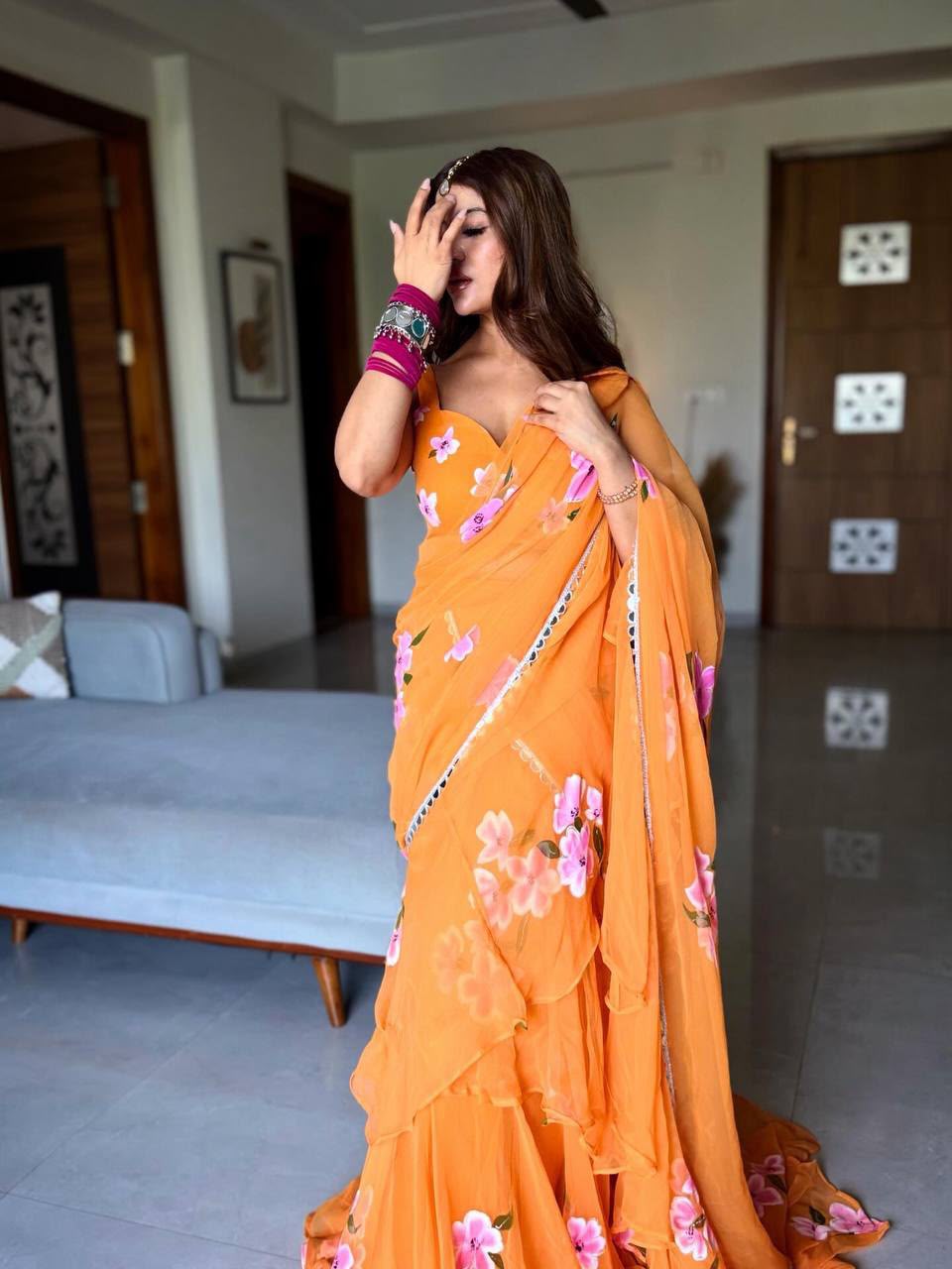 ORANGE - READY TO WEAR LEHENGA SAREE