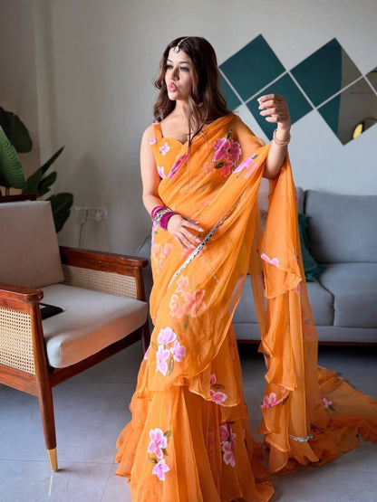 ORANGE - READY TO WEAR LEHENGA SAREE
