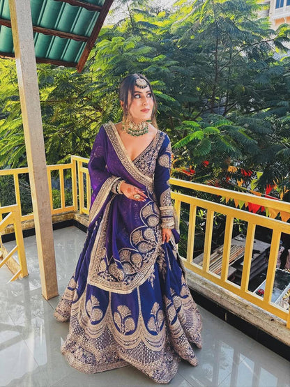 PURPLE GEORGETTE EMBROIDERED LEHENGA