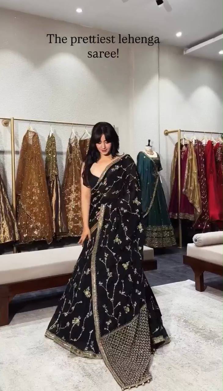 BLACK READY TO WEAR LEHENGA SAREE