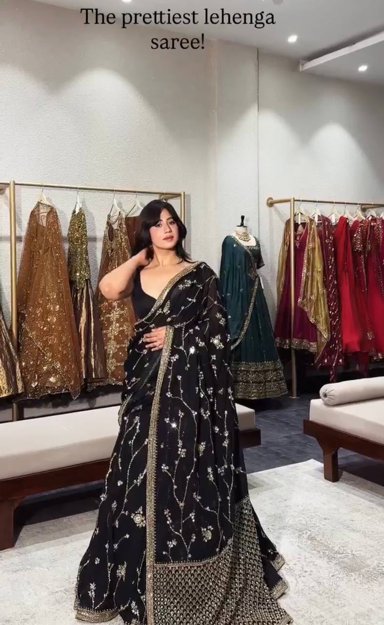 BLACK READY TO WEAR LEHENGA SAREE