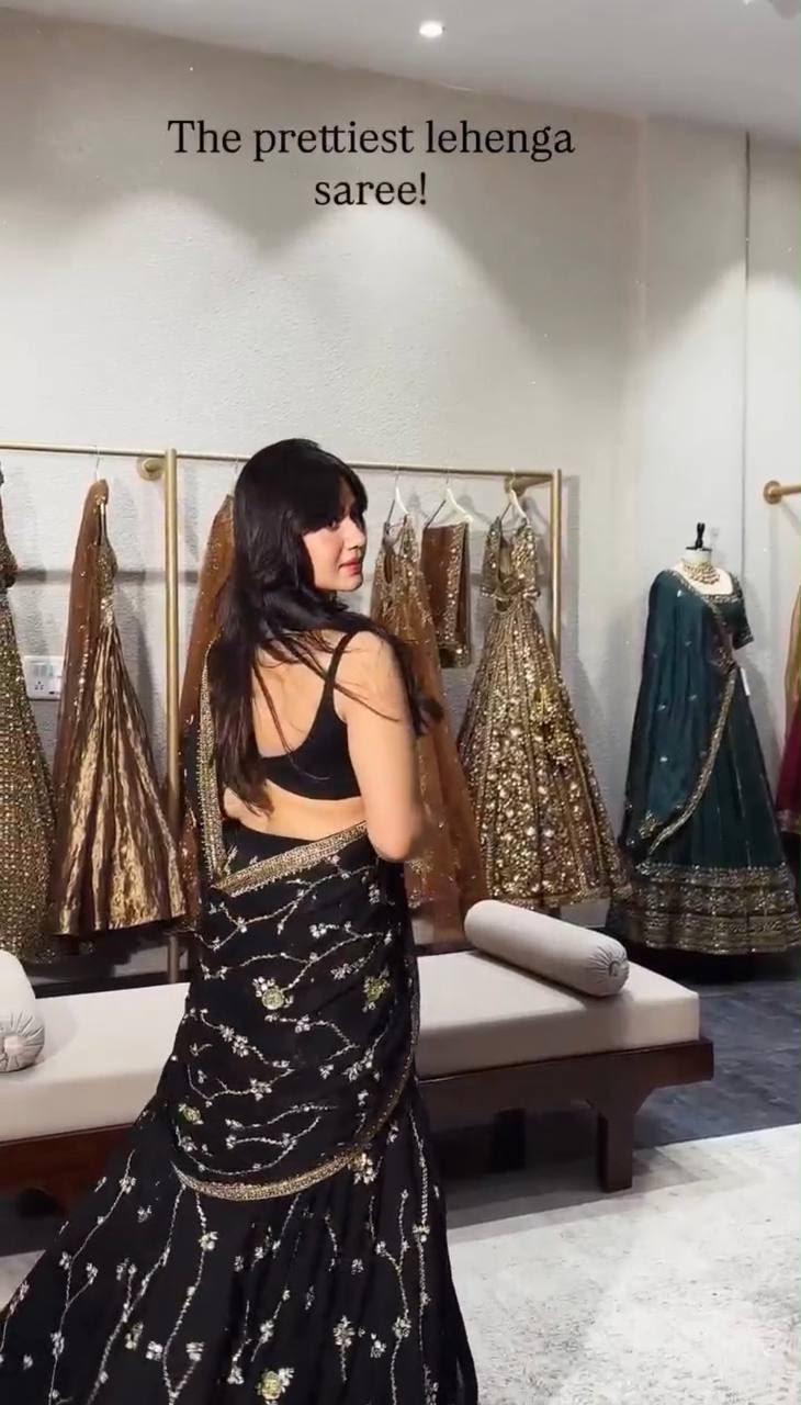 BLACK READY TO WEAR LEHENGA SAREE