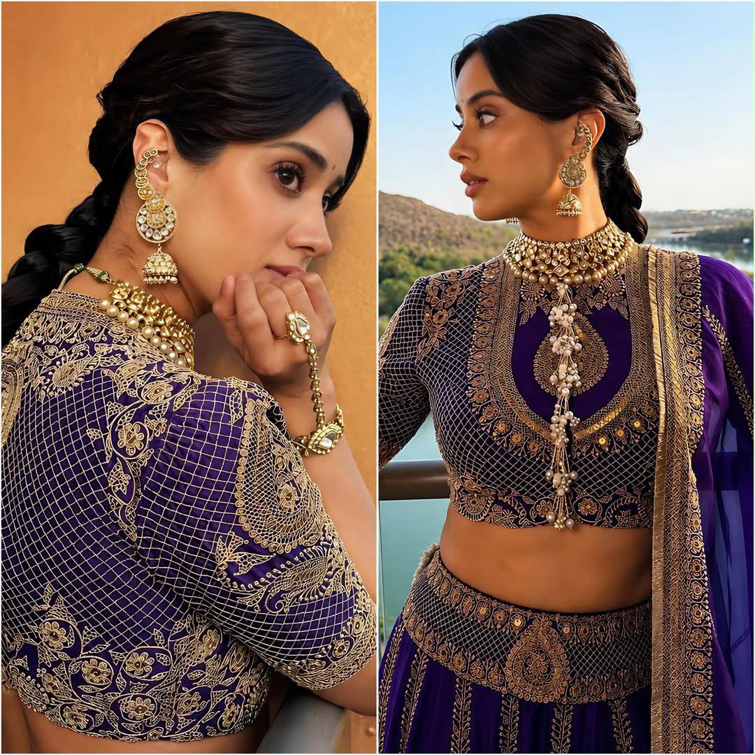 JANHVI KAPOOR - PURPLE & GOLD EMBROIDERED LEHENGA SET