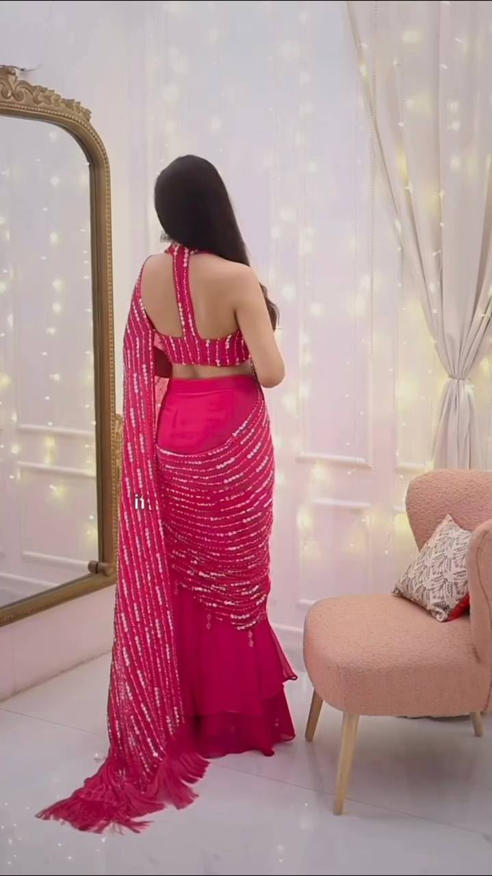 PINK READY TO WEAR LEHENGA SAREE