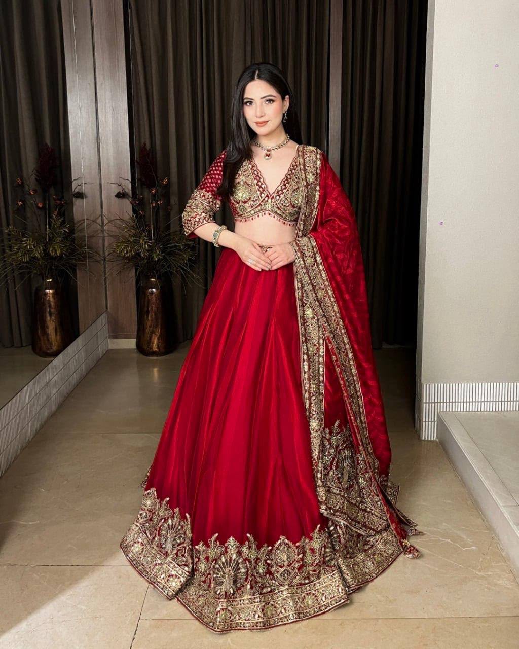 RED - CRIMSON GOLD HERITAGE PRINTED LEHENGA