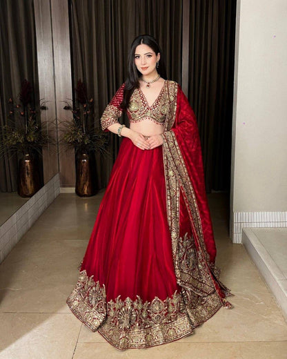 RED - CRIMSON GOLD HERITAGE PRINTED LEHENGA
