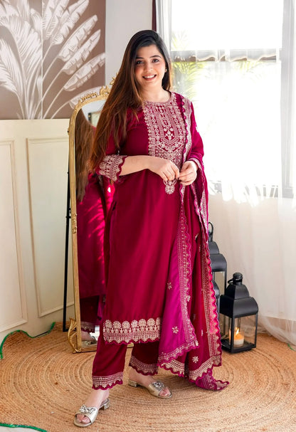 PREMIUM VELVET KURTA PLAZZO SET WITH SEQUENCE WORK