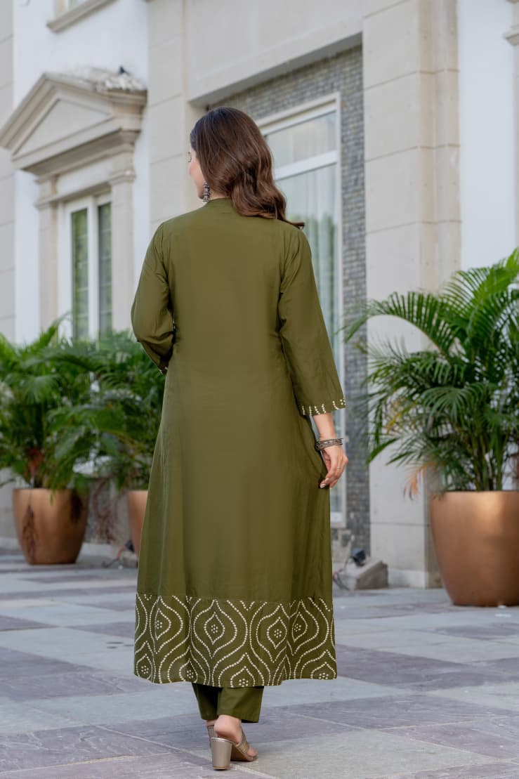 IN.COTTOM - COTTON BANDHANI REAL MIRROR WORK KURTA SET