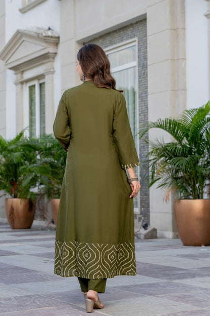 IN.COTTOM - COTTON BANDHANI REAL MIRROR WORK KURTA SET