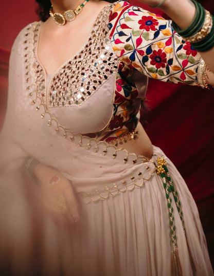 CREAM -  BIG FLAIRED NAVRATRI CHANIYA CHOLI SET